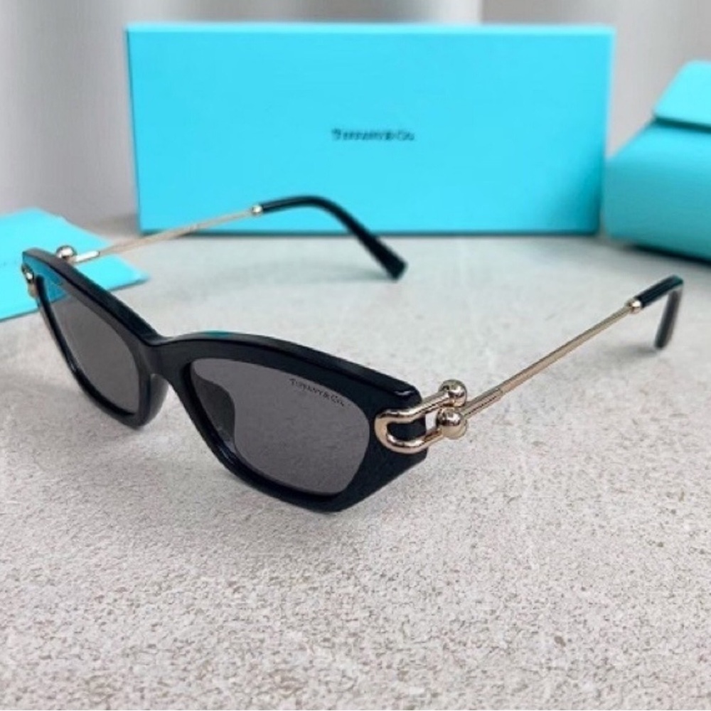 Tiffany & Co. Black Cat-Eye Sunglasses with Gold Temples
